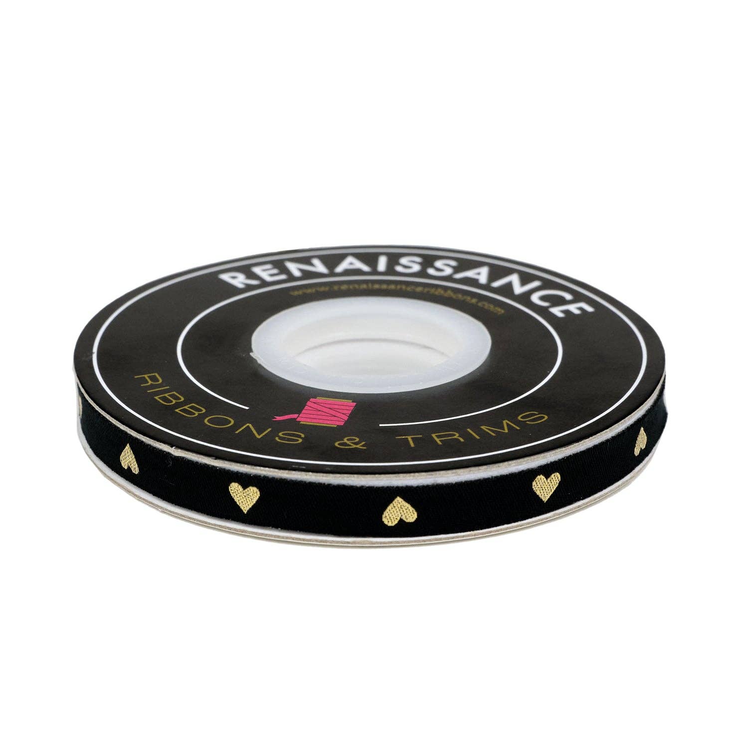 Hearts and Sparks - Hearts in Black/Gold - 3/8" width - by Melody Miller - BTY