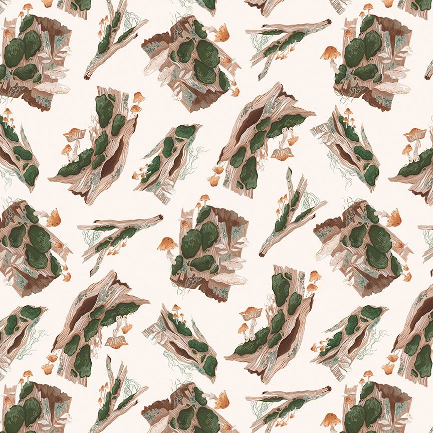 CLEARANCE! BOOKISH || Tree Stumps Gardenia || Rae Ritchie Cotton Quilting Fabric || Half Yard