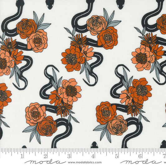 Noir || Slithering Snakes Ghost and Pumpkin || Cotton Quilting Fabric