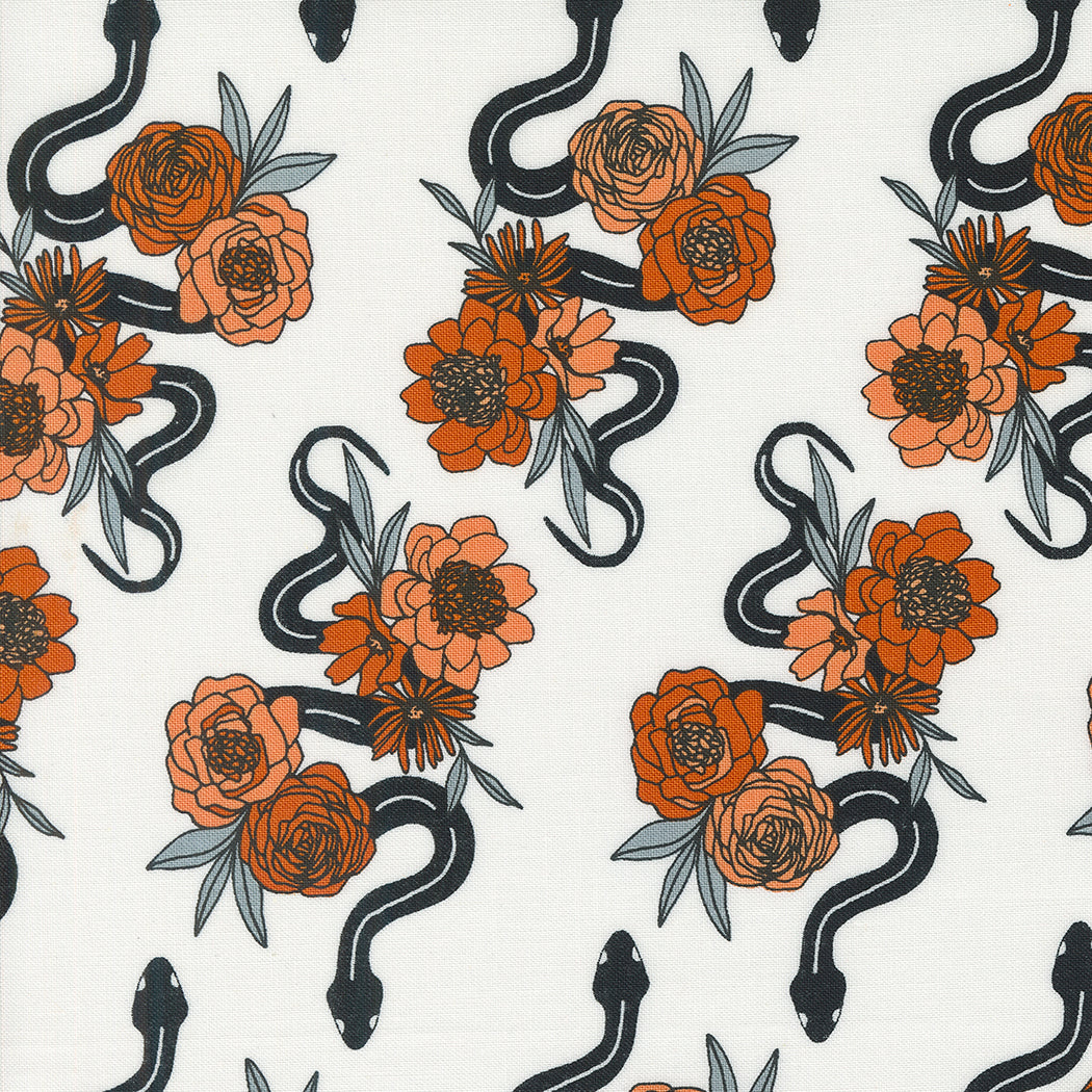 Noir || Slithering Snakes Ghost and Pumpkin || Cotton Quilting Fabric || Half Yard