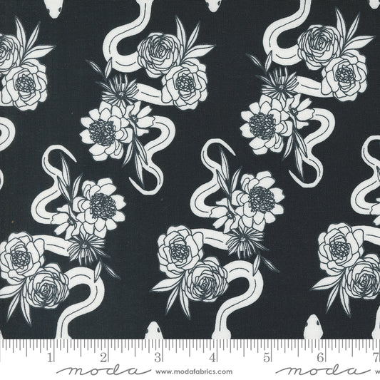 Noir || Slithering Snakes Midnight Ghost || Cotton Quilting Fabric