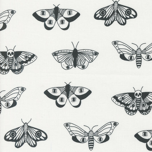 Noir || Moths Ghost || Cotton Quilting Fabric