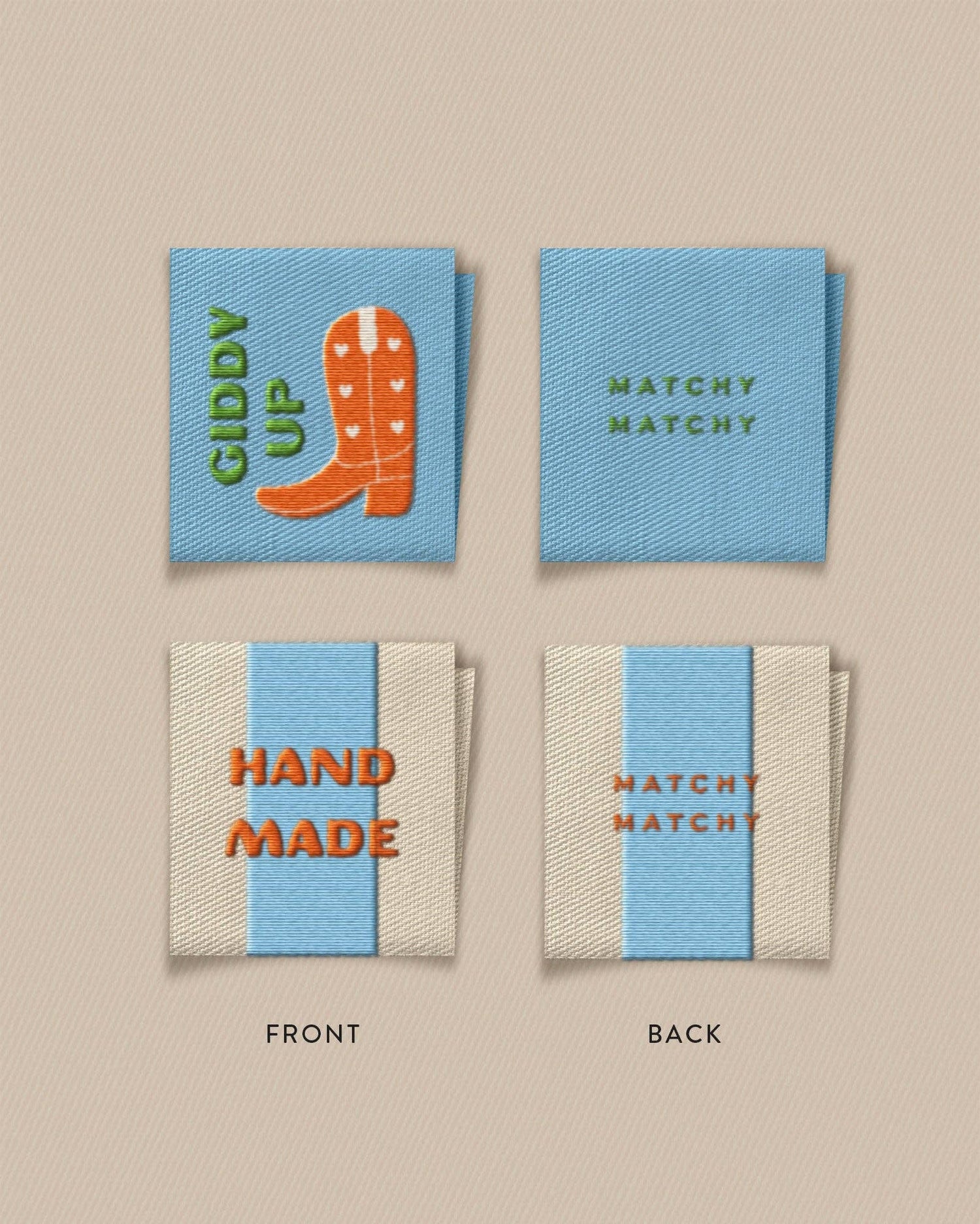 Hand Made Cowboy Boot Square Garment Labels: Set of 8