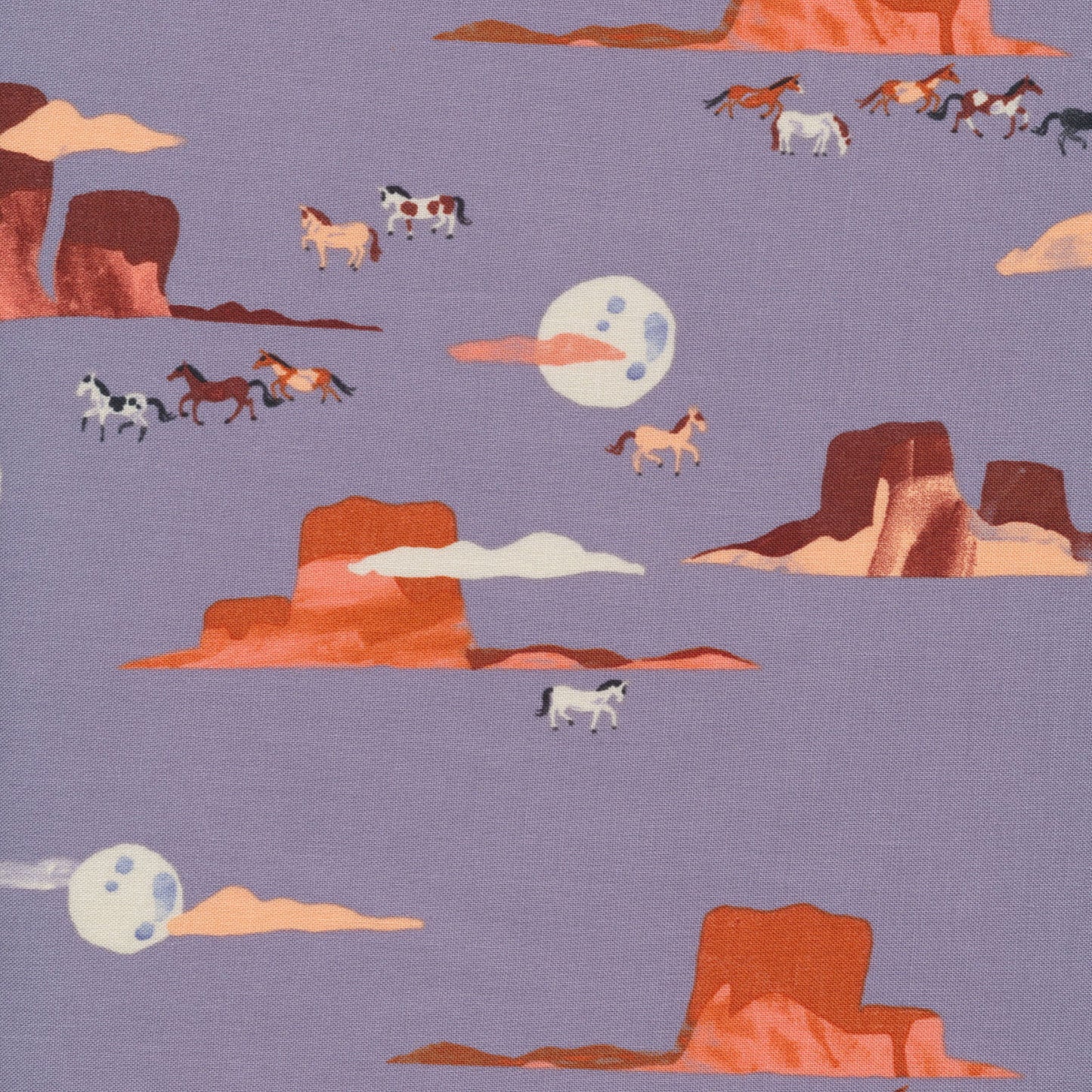 Arid Wilderness || Moonlit Mustangs || Organic Cotton Quilting Fabric || Half Yard