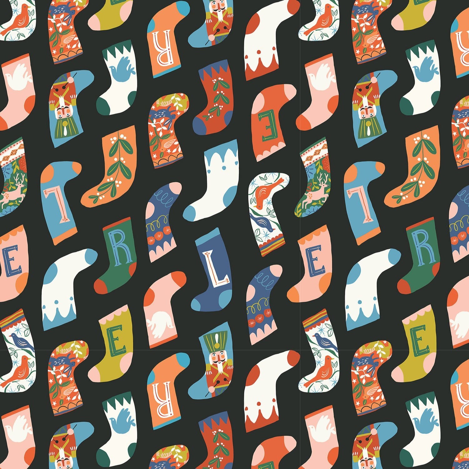 Clearance! Tinsel Time || Stockings || Organic Cotton Quilting Fabric BTY