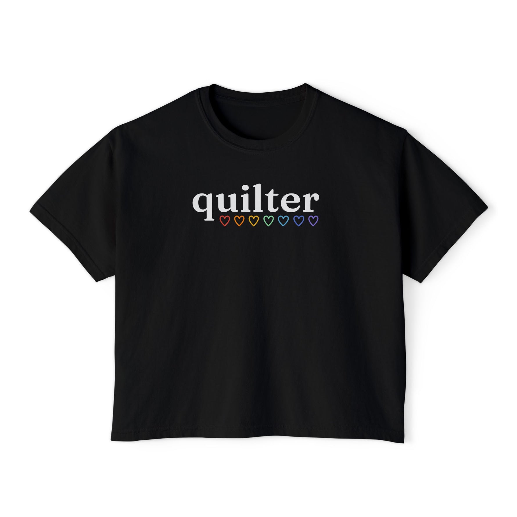 Quilter Rainbow Delight Women's Boxy Tee, Relaxed Fit T-Shirt for Quilters Black