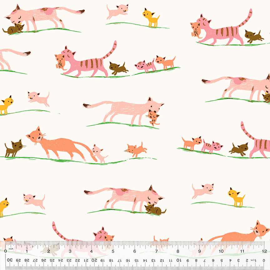 Heather Ross Studio Edit || Mother Cats Cream || Cotton Quilting Fabric