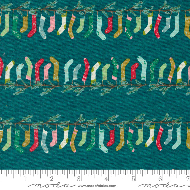 Clearance! Cozy Wonderland || Stockings Teal || Cotton Quilting Fabric BTY