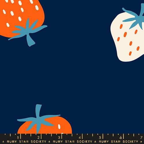 Strawberry || Strawberry Toss Navy || Cotton Wideback Quilting Fabric || Half Yard
