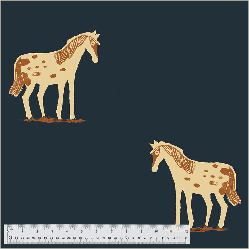 108" Meadows Wild Ponies Ink || Cotton Quilting Fabric || Half Yard