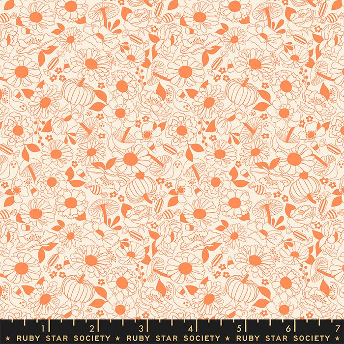 Clearance! TINY FRIGHTS || Halloween Floral Pumpkin || Cotton Quilting Fabric || Half Yard