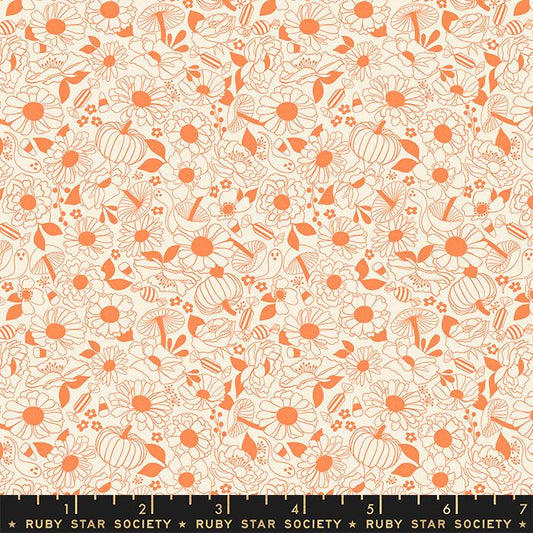 TINY FRIGHTS || Halloween Floral Pumpkin || Cotton Quilting Fabric || Half Yard
