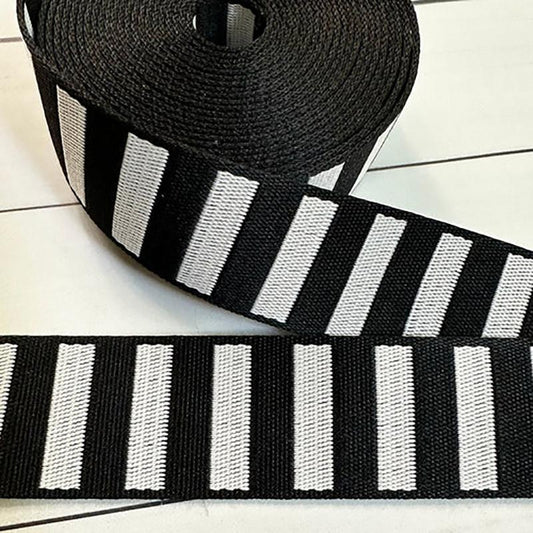 1.5" Webbing || Black/White Stripe || Stitch Supply Co. || Half Yard