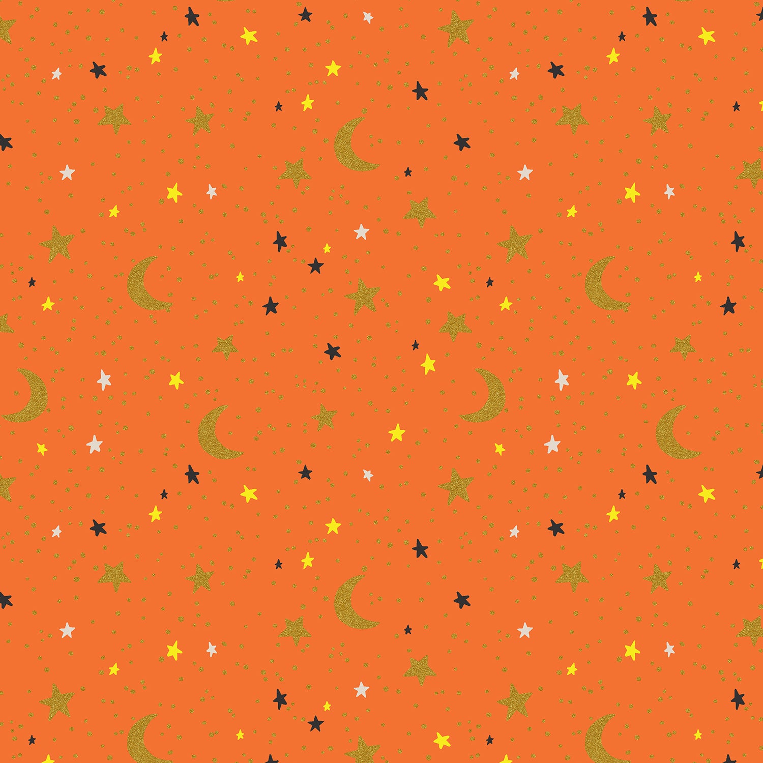 Halloween - October Night - Orange Metallic Fabric Half Yard