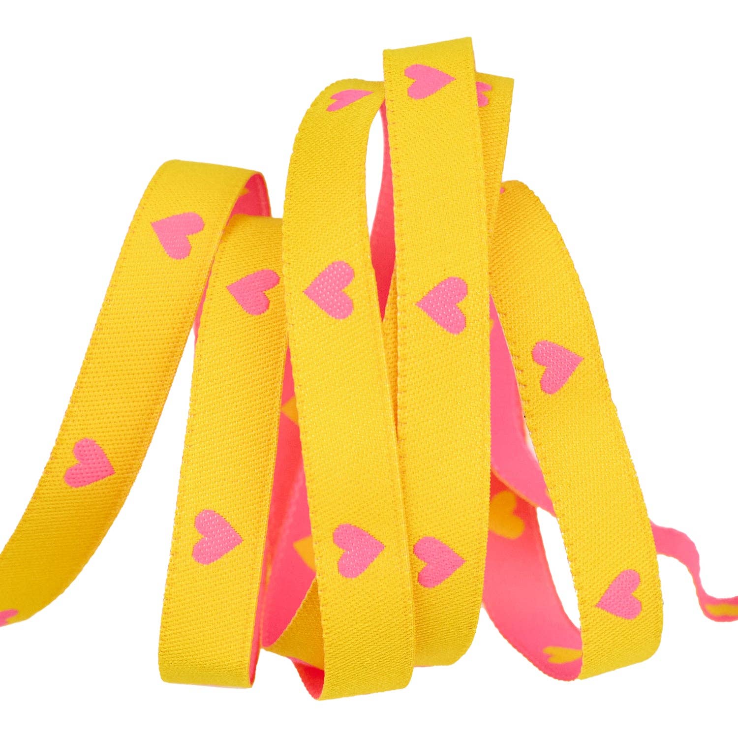 Hearts and Sparks - Hearts in Neon Pink/Yellow - 3/8" width - by Melody Miller - BTY