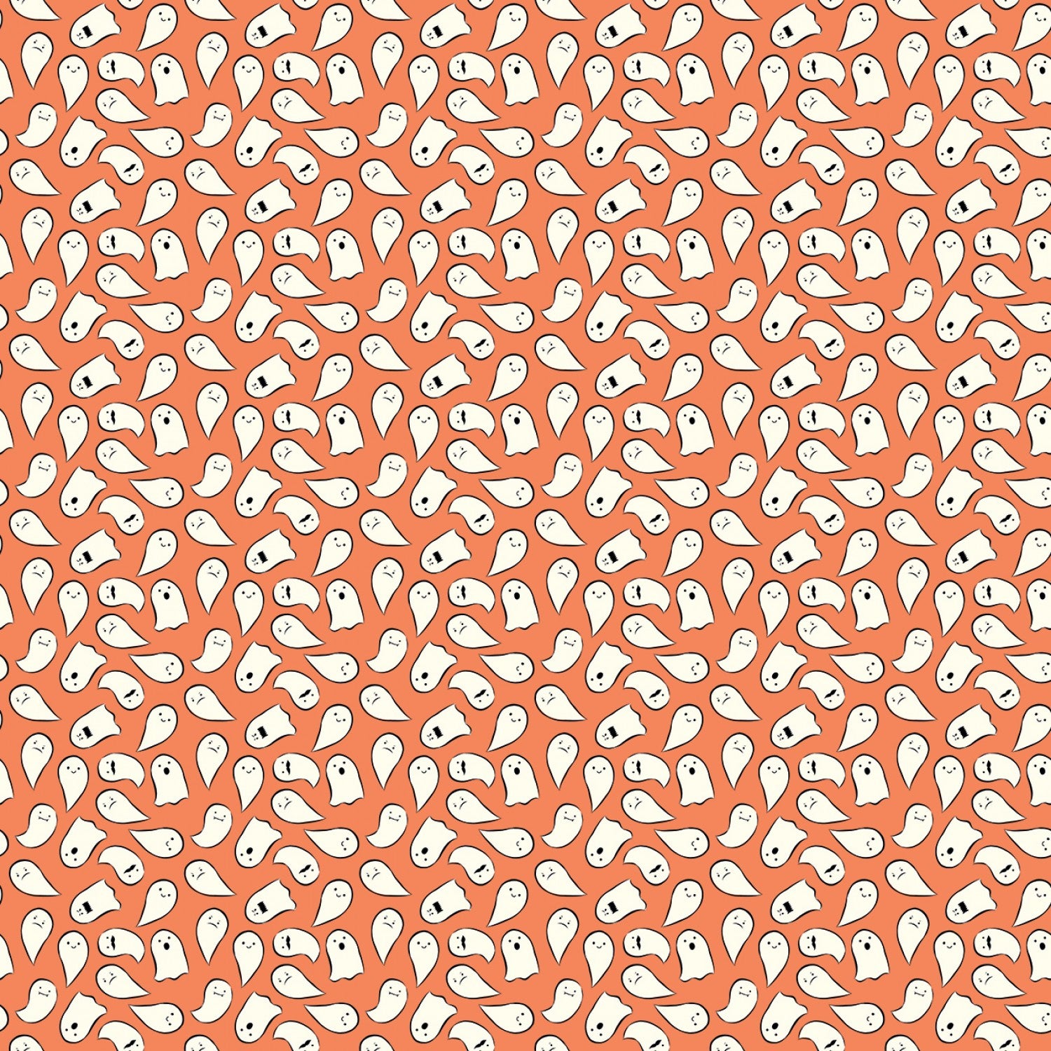 Spooky Schoolhouse Ghosts || Orange || Cotton Quilting Fabric || Half Yard