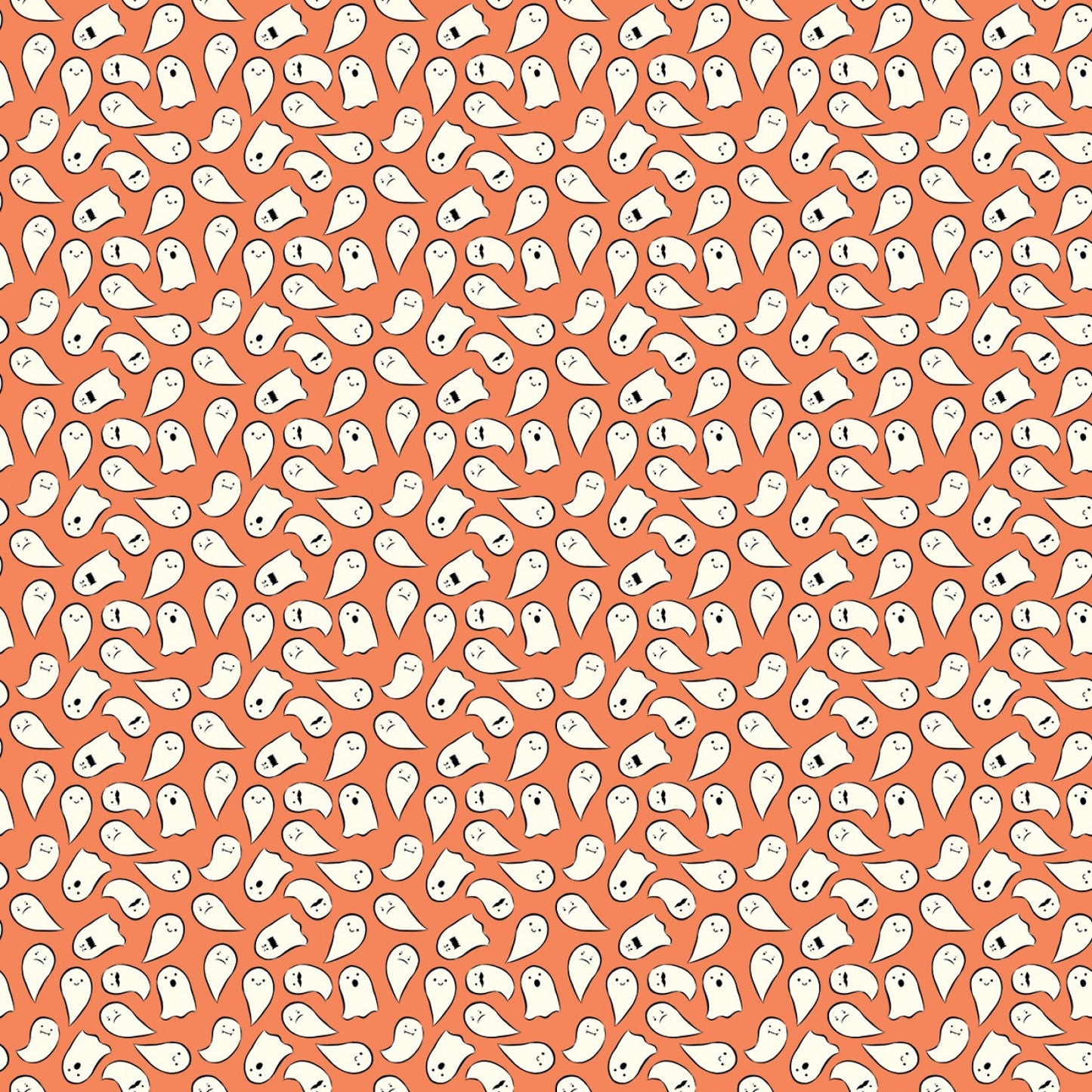 Spooky Schoolhouse Ghosts || Orange || Cotton Quilting Fabric || Half Yard