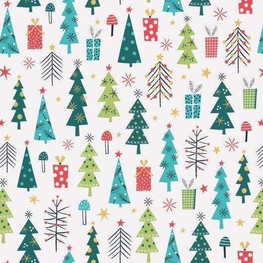 Forest Friends || metallic trees white || Cotton Quilting Fabric || Half Yard