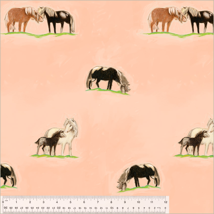 Heather Ross by Hand || Peach Ponies || Cotton Canvas || Half Yard
