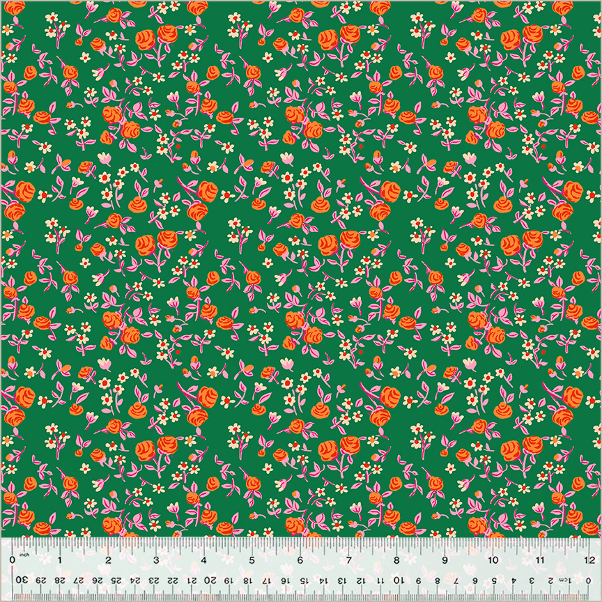 Heather Ross by Hand || Emerald Mousy Floral || Cotton Quilting Fabric