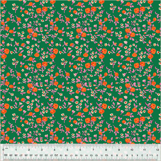 PREORDER Heather Ross by Hand || Emerald Mousy Floral || Cotton Quilting Fabric