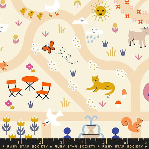 Woodland Park || Garden Map Parchment || Cotton Quilting Fabric