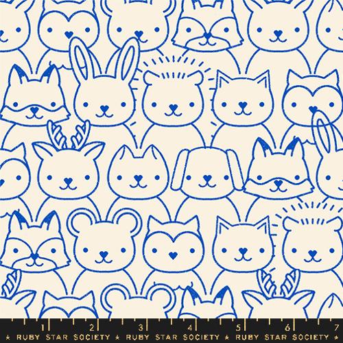 Woodland Park || Sup Animals Blue Ribbon || Cotton Quilting Fabric