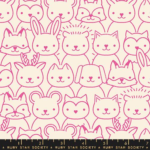 Woodland Park || Sup Animals Raspberry || Cotton Quilting Fabric