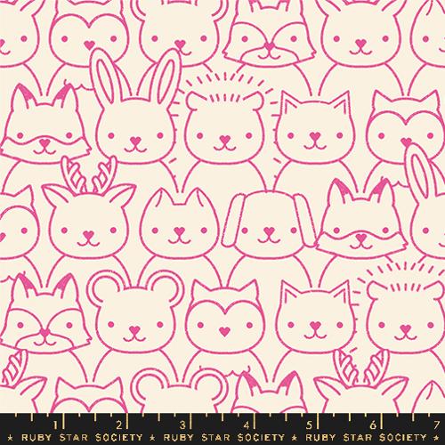 PREORDER Woodland Park || Sup Animals Raspberry || Cotton Quilting Fabric