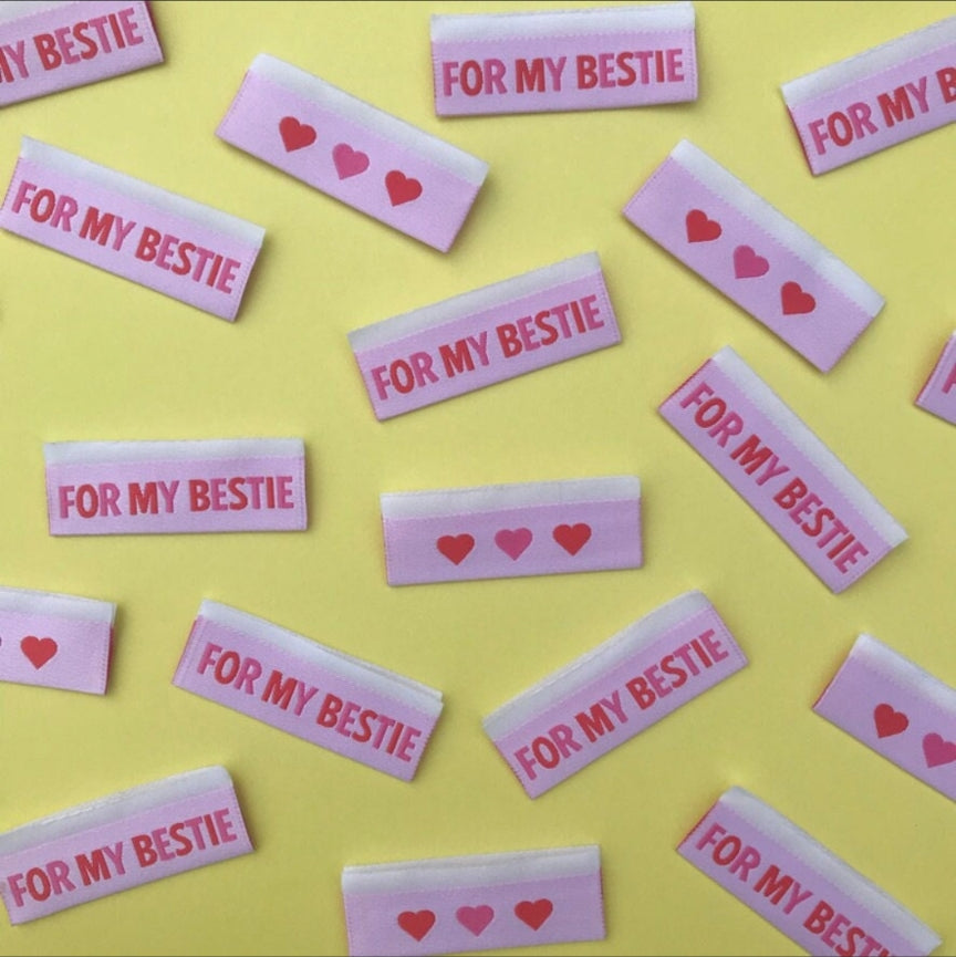 "For My Bestie" in Pink Lolly Tags Labels || Pack of 8 Woven Labels