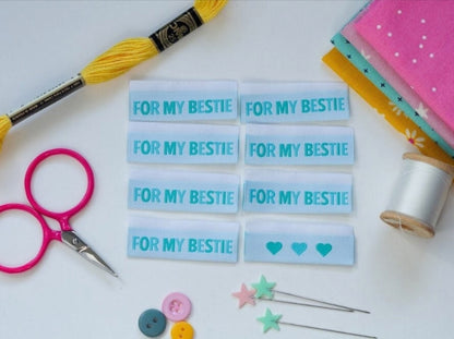 "For My Bestie" in Aqua Lolly Tags Labels || Pack of 8 Woven Labels