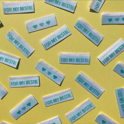 "For My Bestie" in Aqua Lolly Tags Labels || Pack of 8 Woven Labels