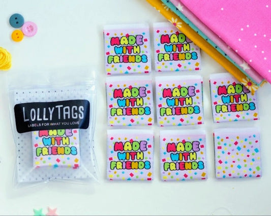 "Made with Friends" Lolly Tags Labels || Pack of 8 Woven Labels