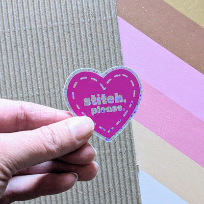 Stitch, Please Heart Vinyl Glitter Sticker