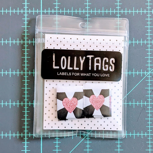 Bold Heart Pink Lolly Tags Labels || Pack of 8 Woven Labels