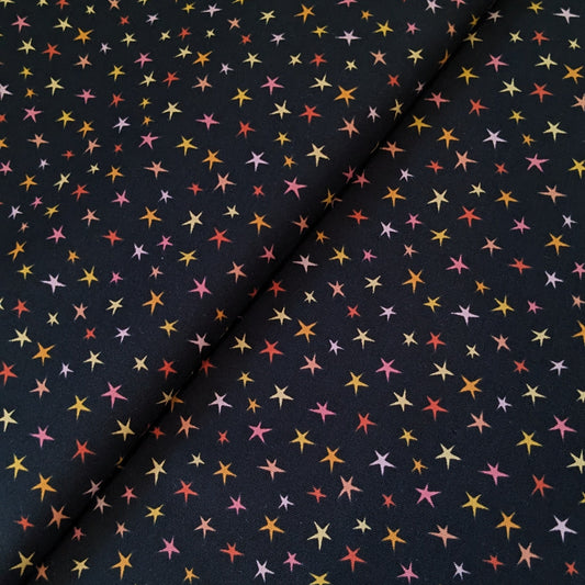 Kitty Loves Candy || Black Sparkly Stars || Cotton Quilting Fabric