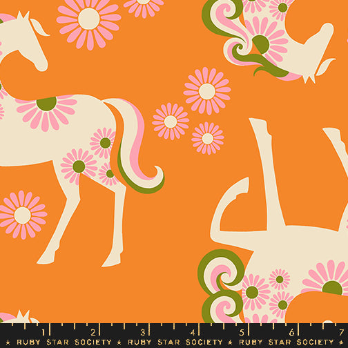 Carousel || Carousel Horse Burnt Orange || Cotton Linen Canvas || Half Yard