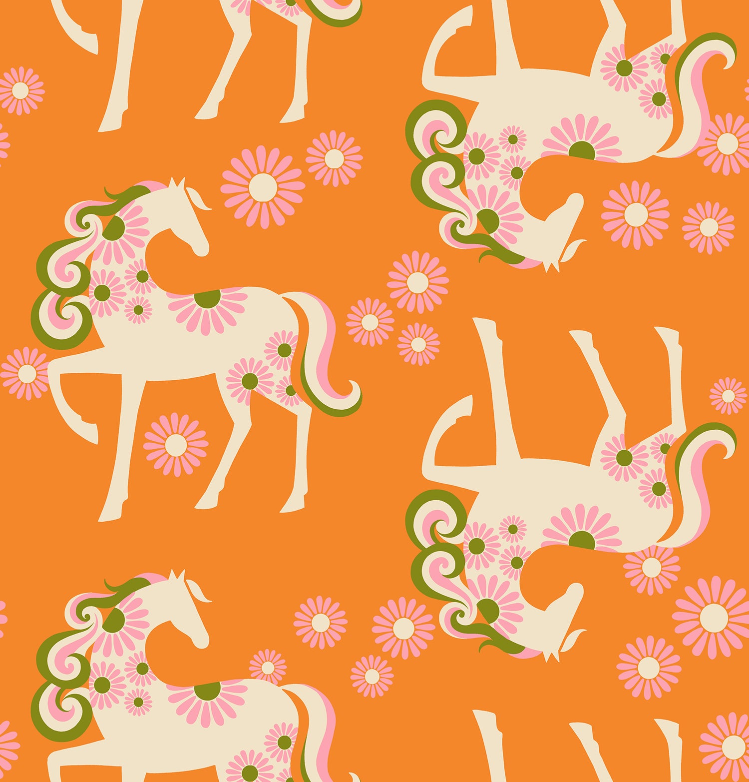 Carousel || Carousel Horse Burnt Orange || Cotton Linen Canvas || Half Yard