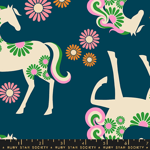 Carousel || Carousel Horse Light Galaxy || Cotton Linen Canvas || Half Yard