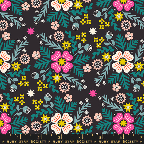 PREORDER Pivot || Wildflower Soft Black || Cotton Quilting Fabric