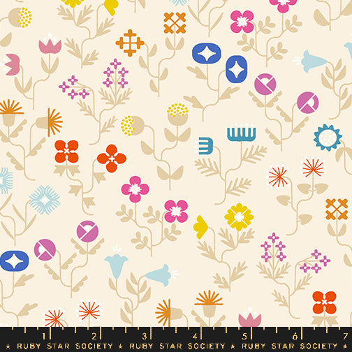 Salutations || Forget Me Not Natural || Cotton Quilting Fabric
