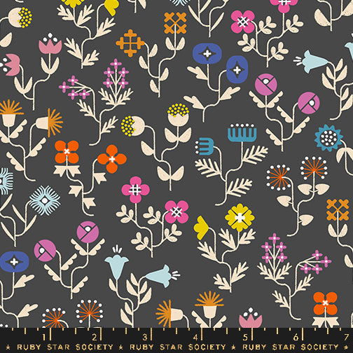 Salutations || Forget Me Not Soft Black || Cotton Quilting Fabric