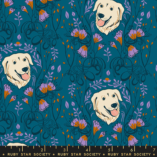 PREORDER DOG PARK || Golden Garden Teal || Cotton Quilting Fabric