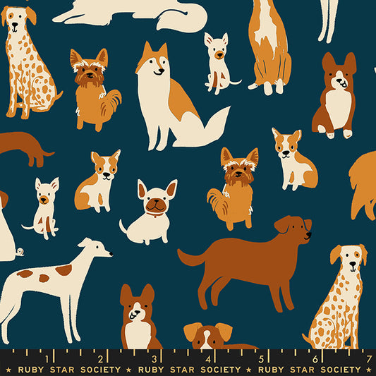 PREORDER DOG PARK || Dog Medley Navy || Cotton Quilting Fabric