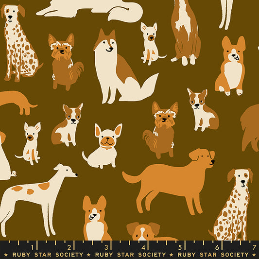 PREORDER DOG PARK || Dog Medley Cocoa || Cotton Quilting Fabric