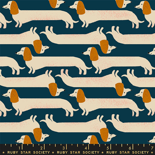 PREORDER DOG PARK || Long Dog Navy || Cotton Quilting Fabric