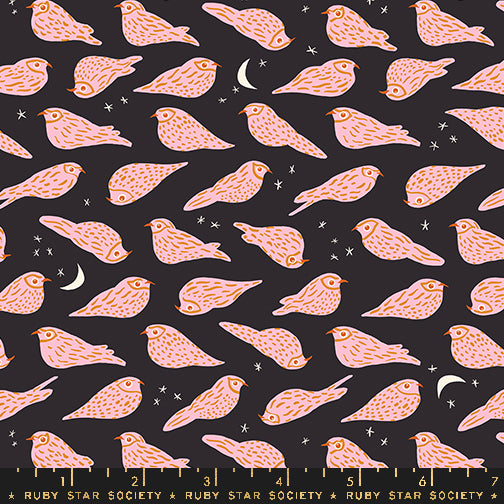 Bird Is the Word || Whippoorwill Soft Black || Cotton Quilting Fabric