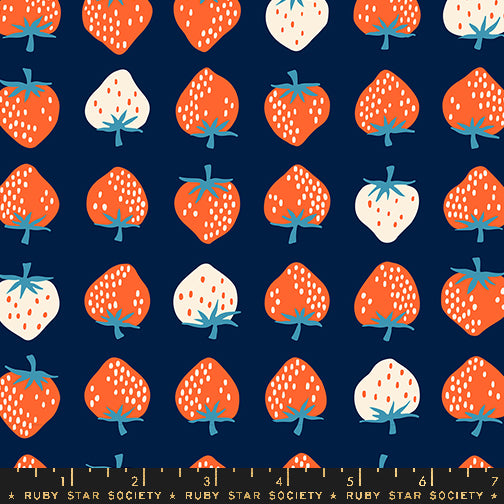 NOV PREORDER Strawberry || Strawberry Navy || Cotton Quilting Fabric