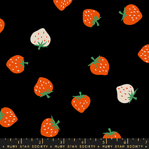 NOV PREORDER Strawberry || Strawberry Toss Black || Cotton Quilting Fabric