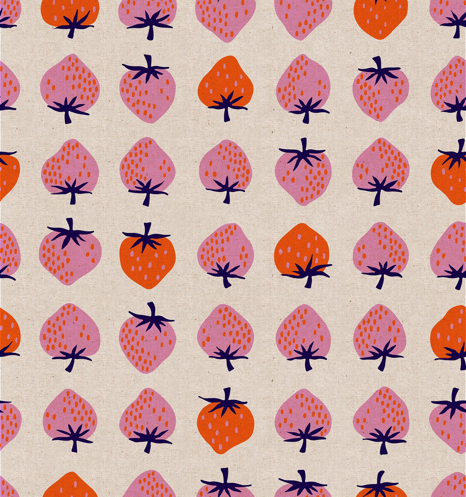 Strawberry || Strawberry Natural || Linen Canvas || Half Yard